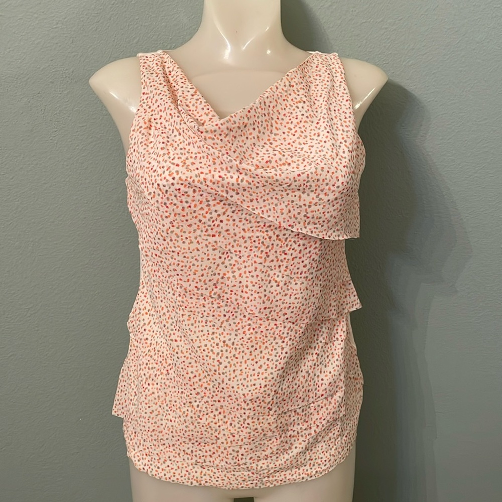 Ann Taylor Cream orange ruffle tank